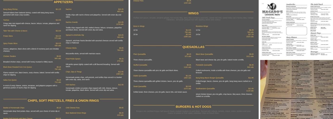 Macado's Menu