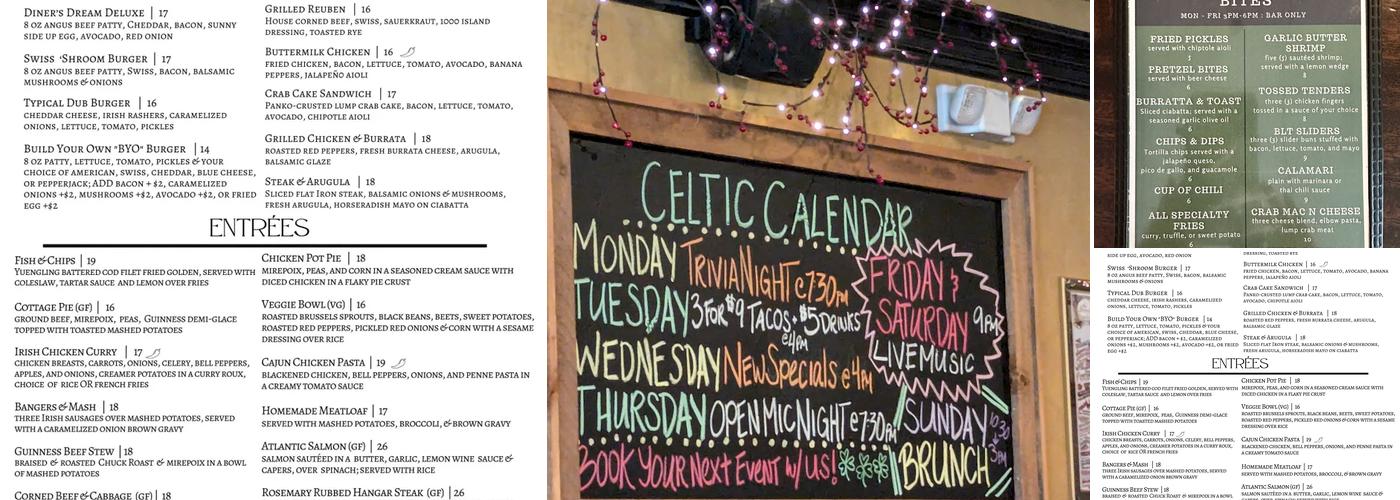 Celtic Corner Restaurant and Pub Menu