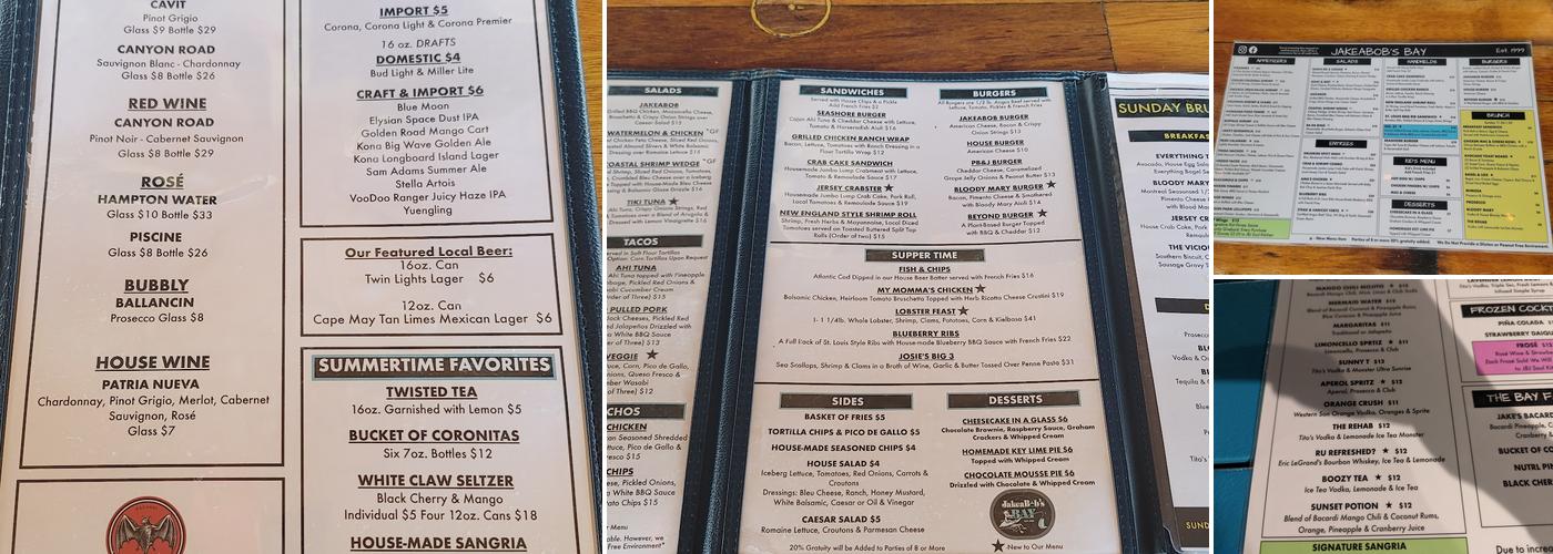 JakeaBob's Bay Menu