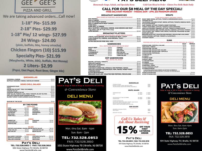 Pat's Deli Brielle Menu