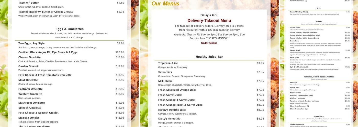 Daisy's Grill Menu