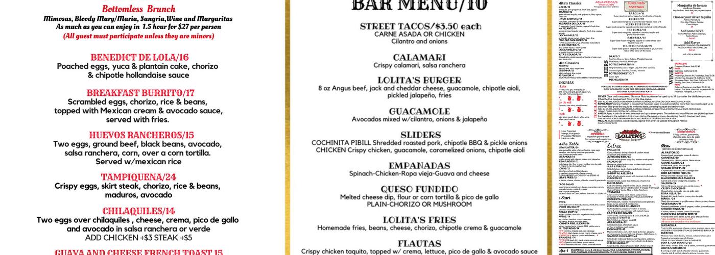 Lolita's Mexican Cantina Menu
