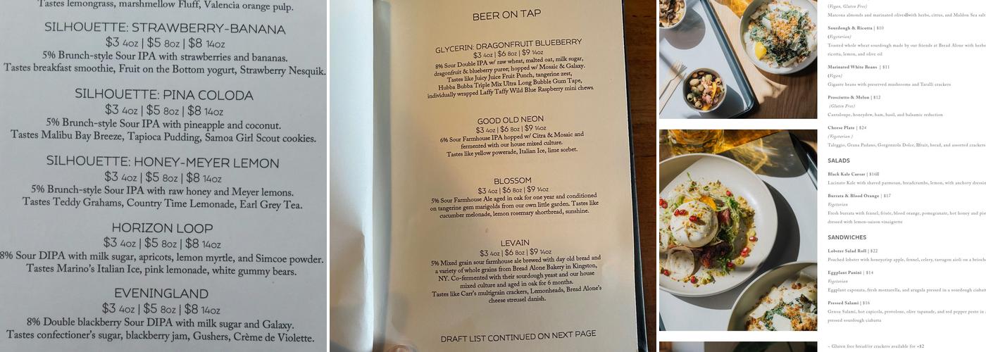 Hudson Valley Brewery Menu