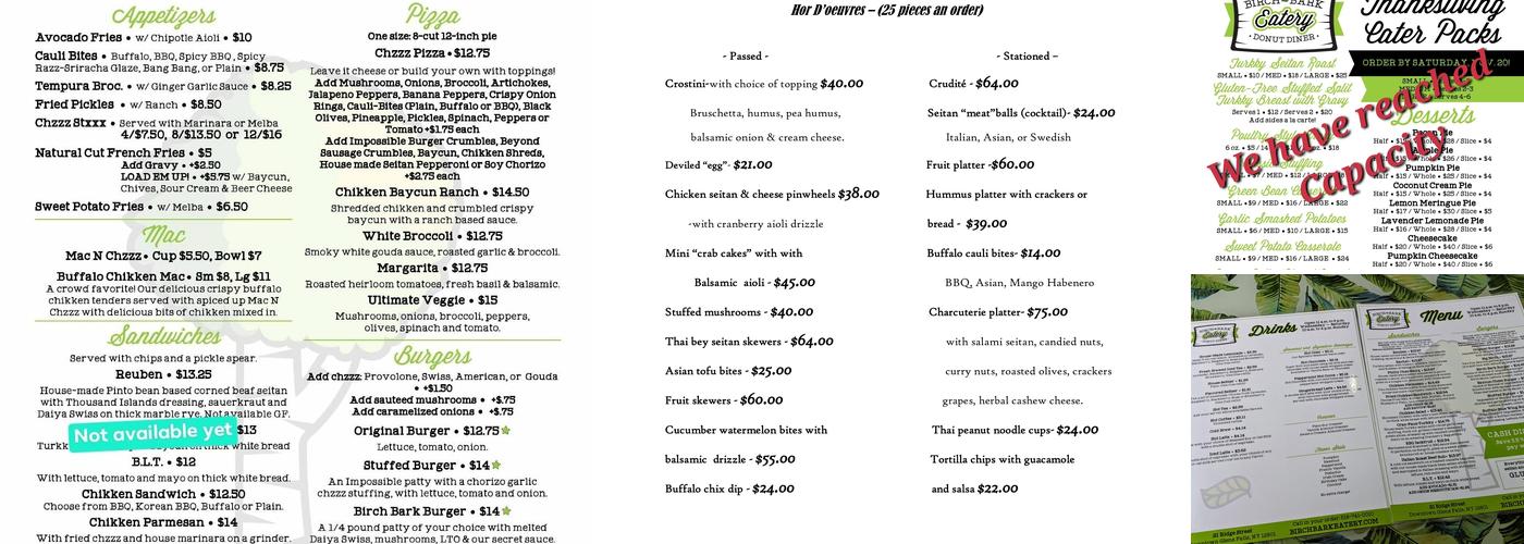 Birch Bark Eatery Menu