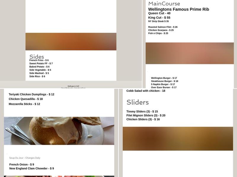 Wellington's Grill Menu