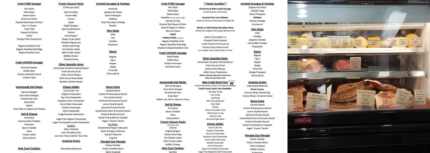 Costanza Sausage Retail Store Menu