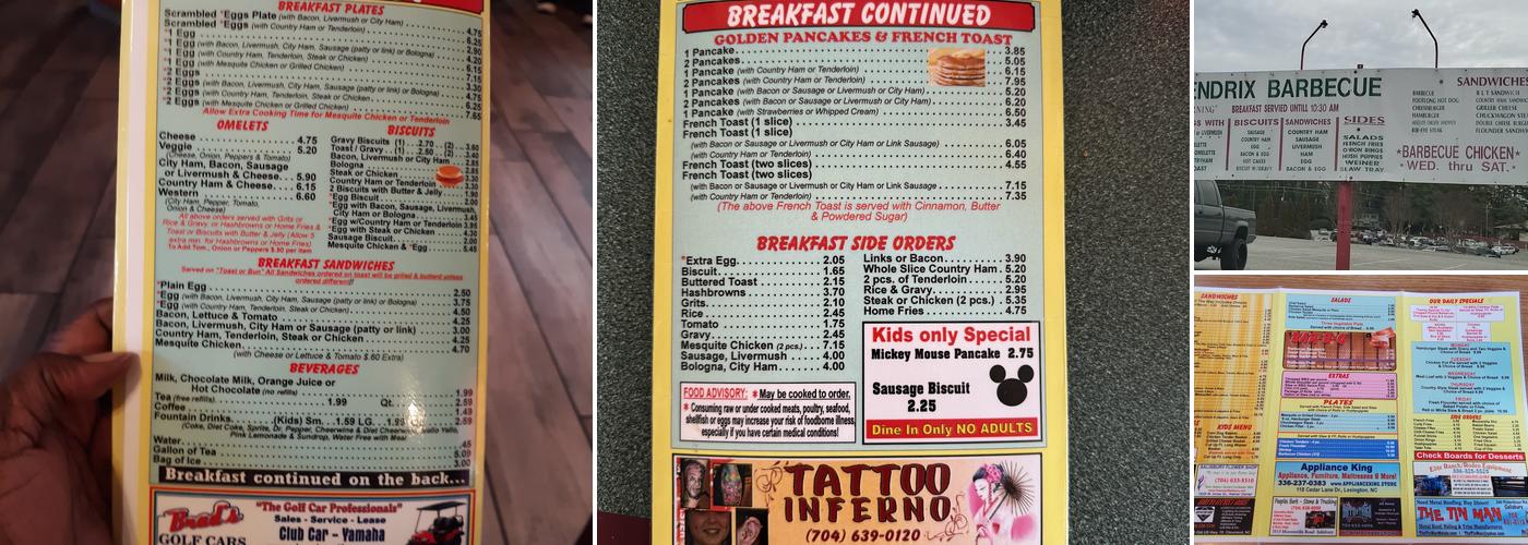 Hendrix Barbecue Menu