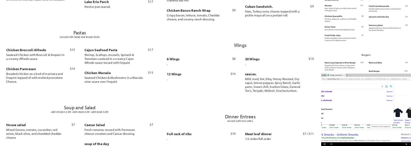 Deer's Leap Winery Menu