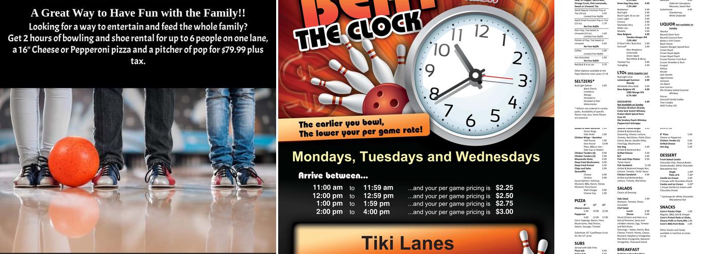 Tiki Bowling Lanes Menu