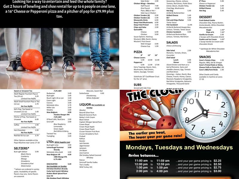 Tiki Bowling Lanes Menu