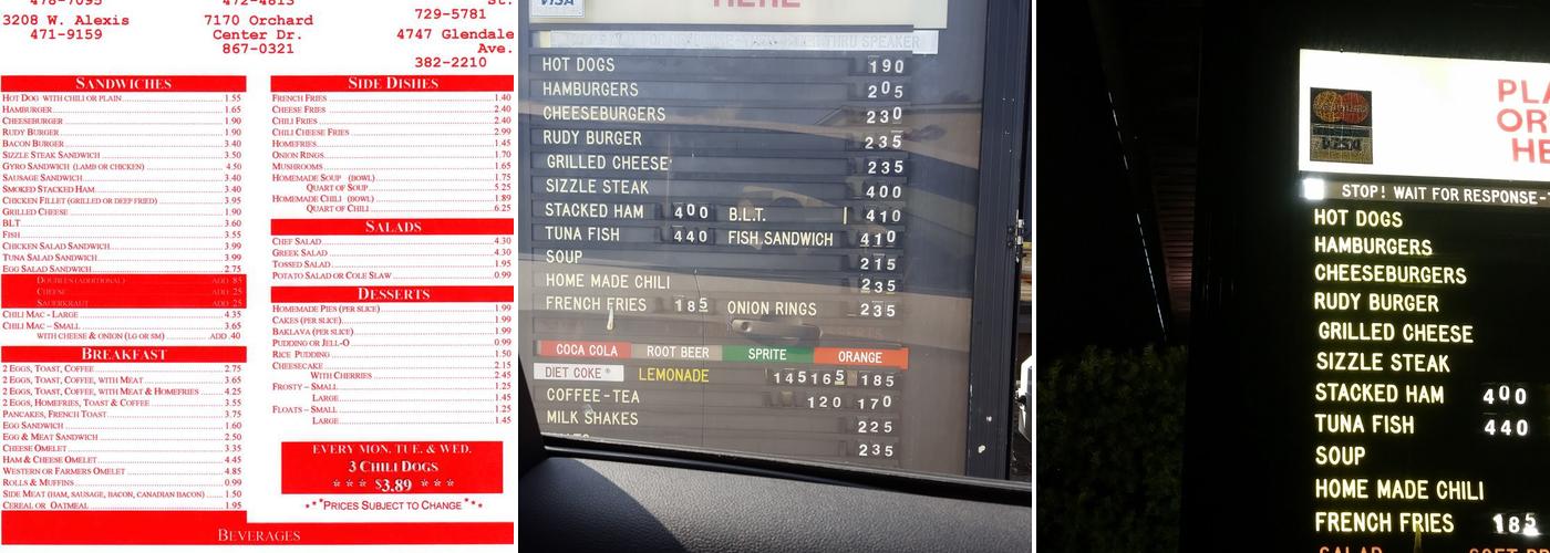 Rudy's Hot Dog Menu