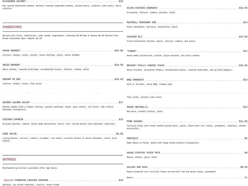 Knotty Pine Brewing Menu