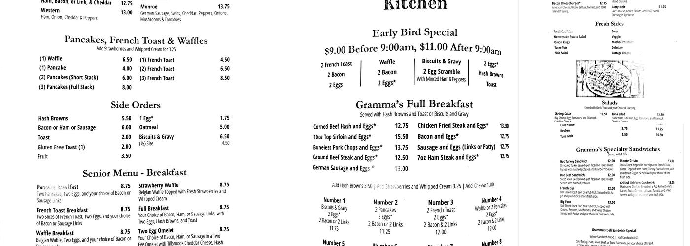 Gramma's Corner Kitchen Menu