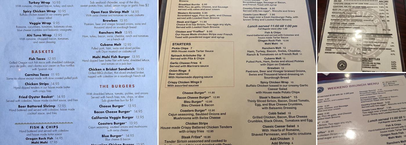 Coasters Crossing Menu