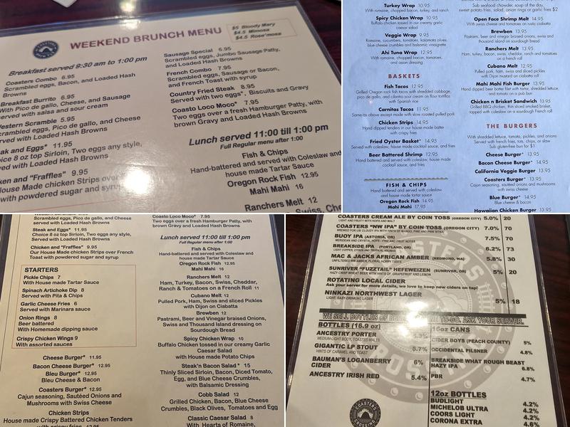 Coasters Crossing Menu