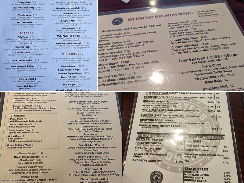 Coasters Crossing Menu