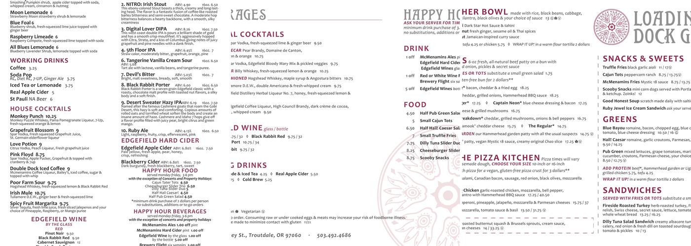 McMenamins Loading Dock Grill Menu