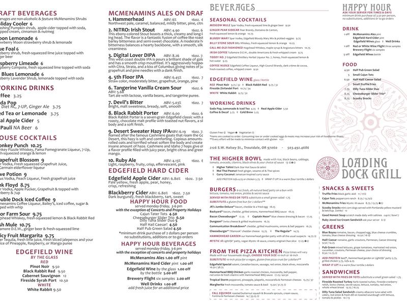 McMenamins Loading Dock Grill Menu