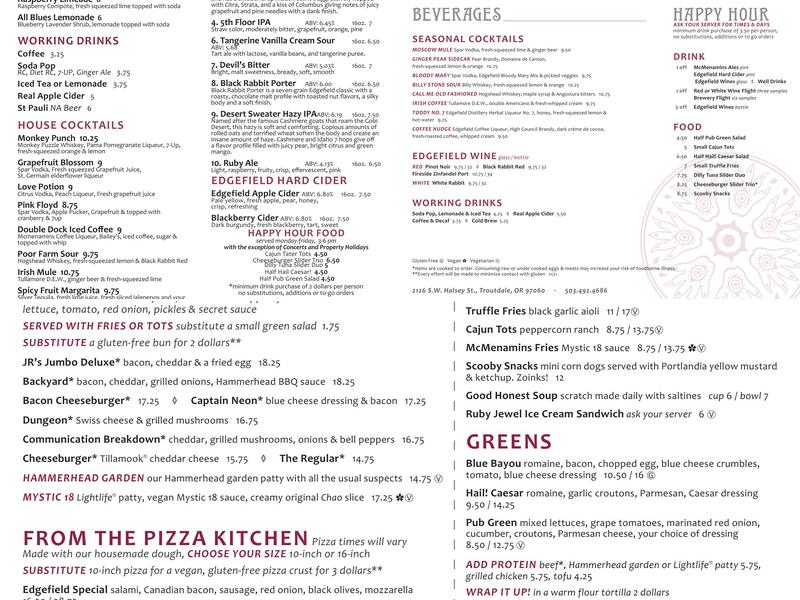 McMenamins Loading Dock Grill Menu