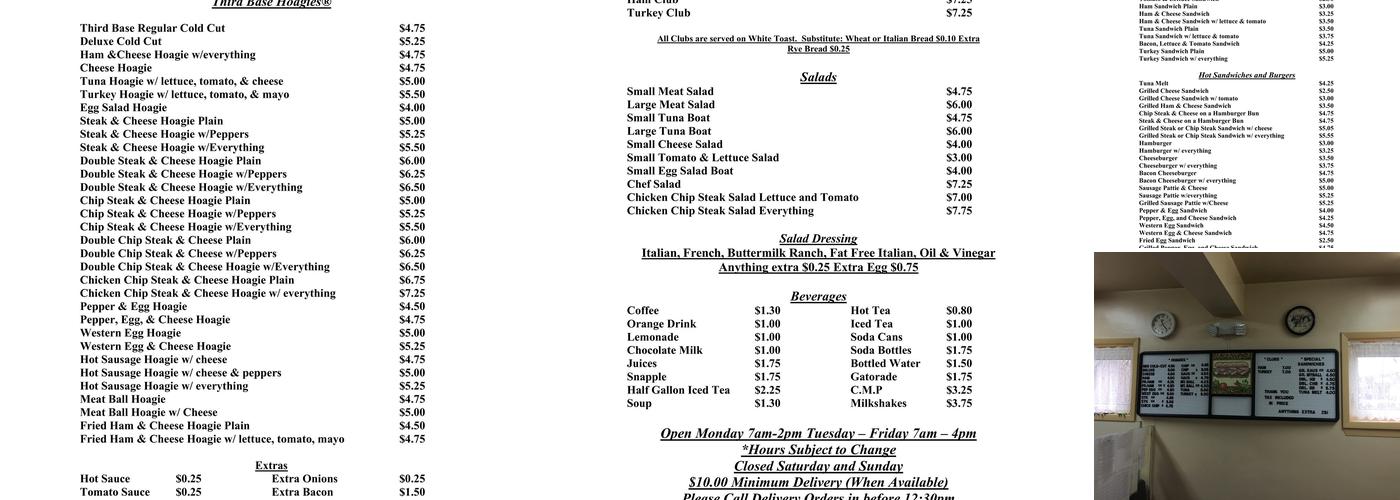 Third Base Luncheonette Menu