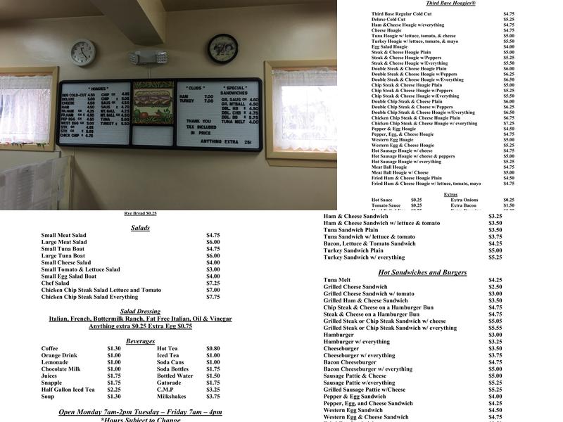 Third Base Luncheonette Menu