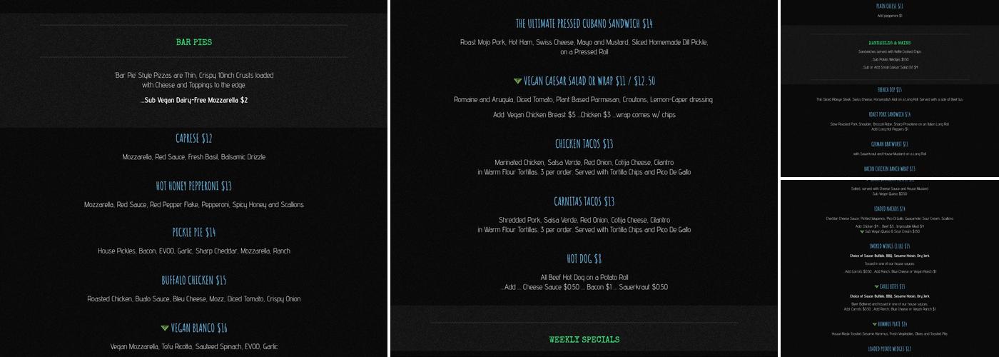 Root Down Brewing Company Menu