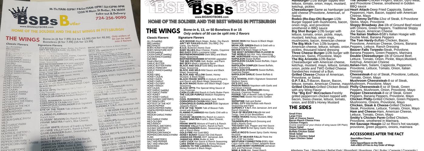 Big Shot Bob's House of Wings - Butler Menu