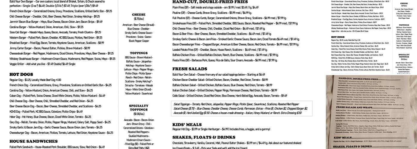 Keystone Corner Lunch Menu