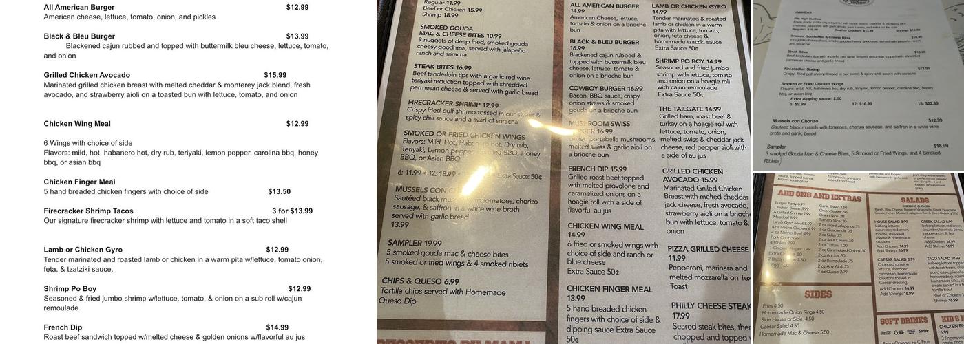 Tailgate Tavern Menu