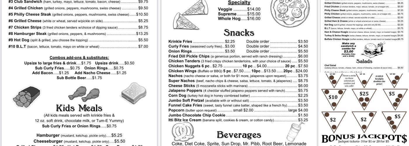 Tullahoma Bowling Lanes Menu