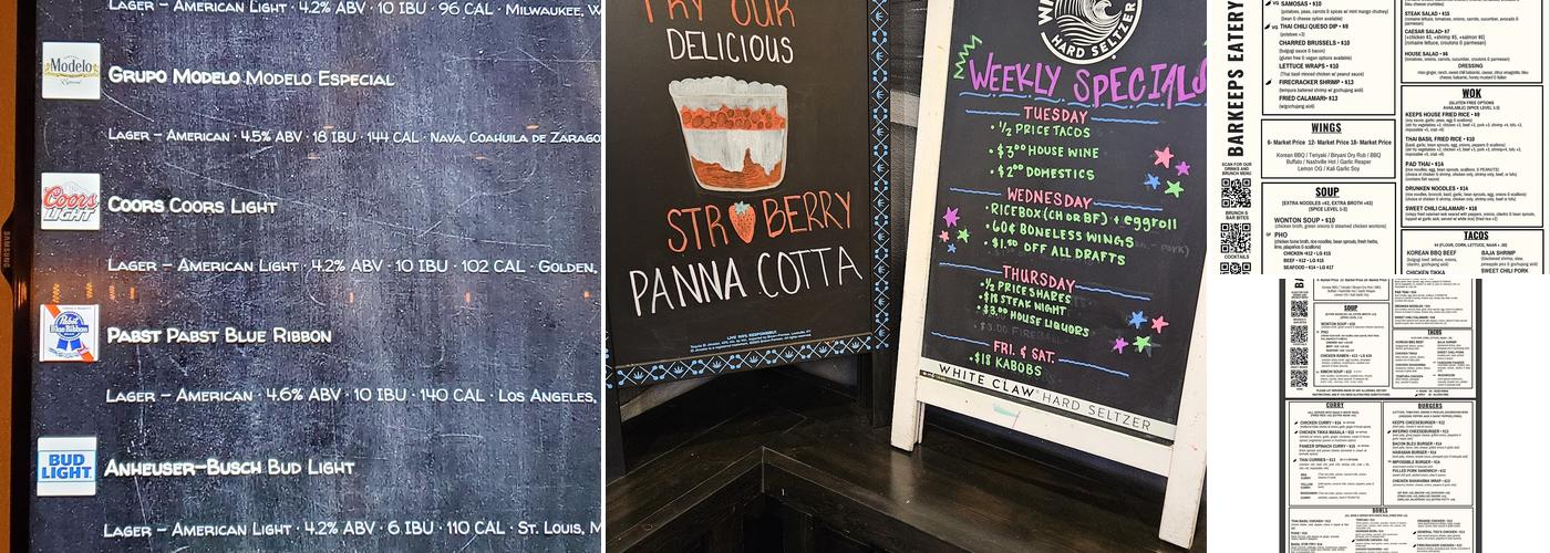 Barkeep’s Eatery & Taps Menu