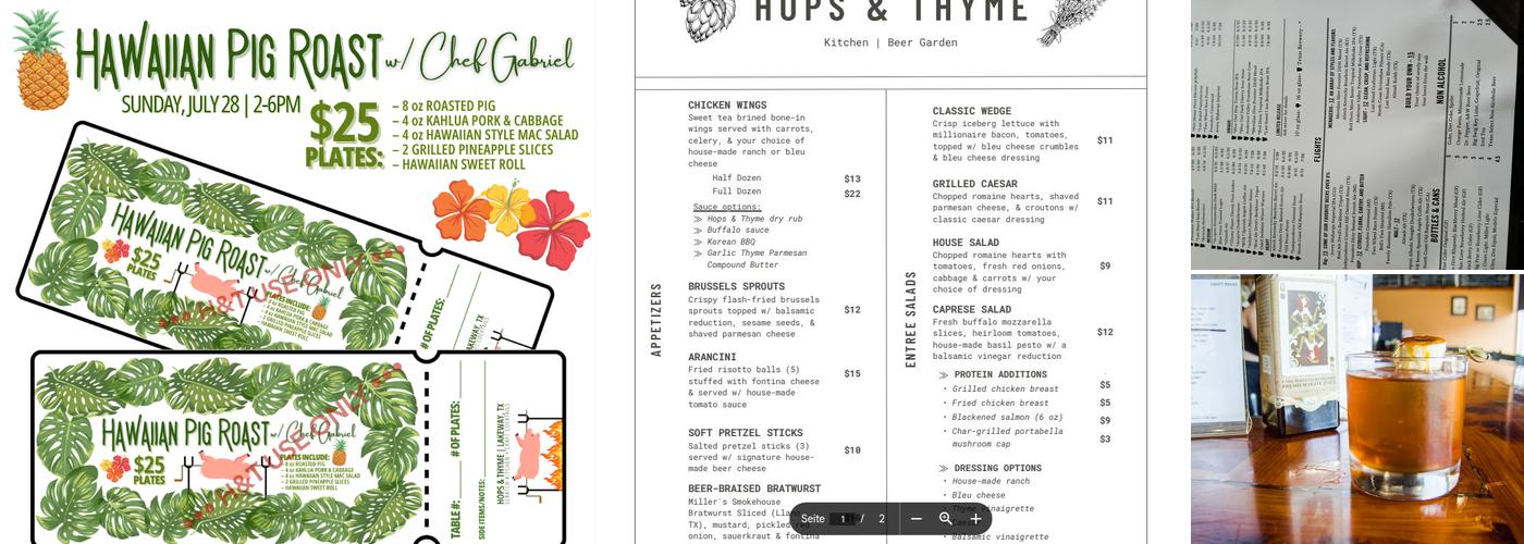Hops & Thyme Menu
