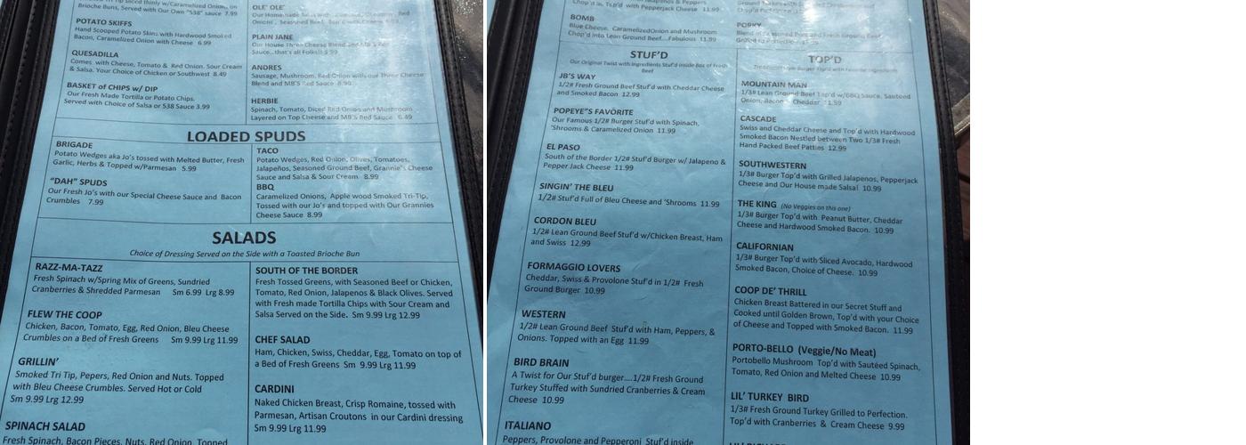 Columbia Valley Brewing Menu