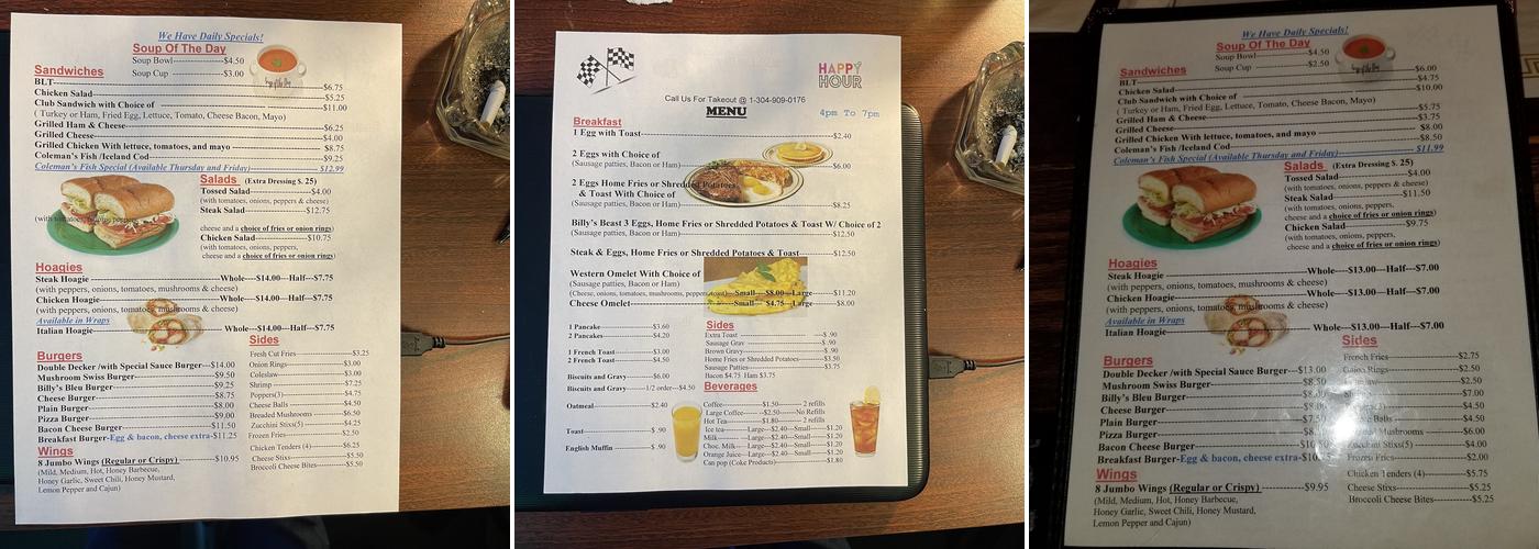 Billy's Menu
