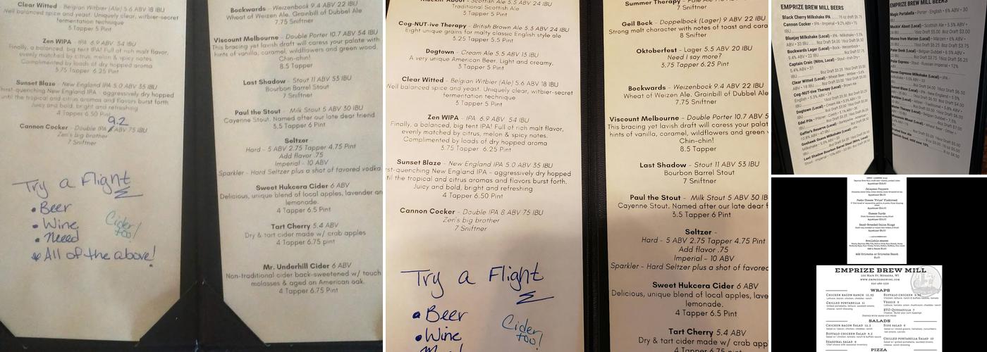 Emprize Brew Mill Menu