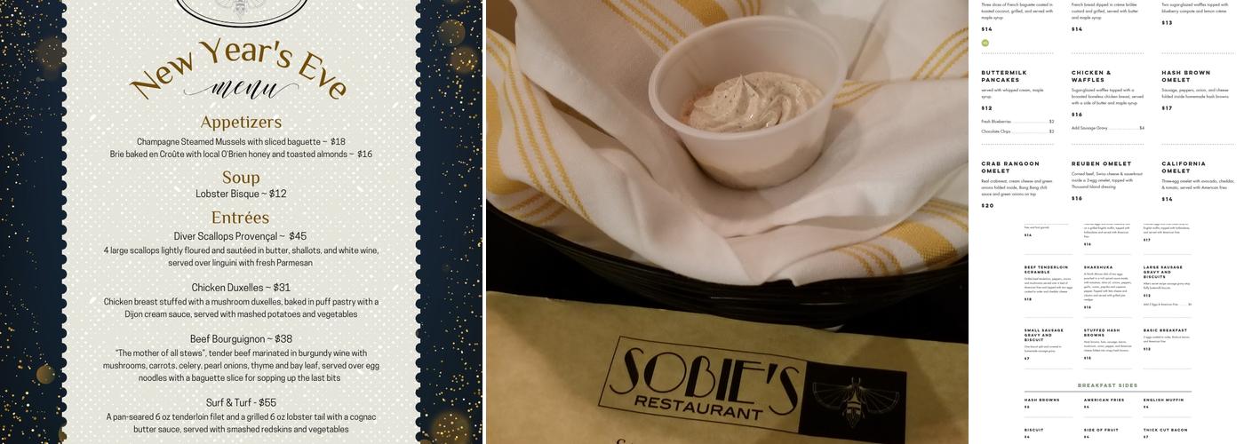 Sobie's Restaurant Menu
