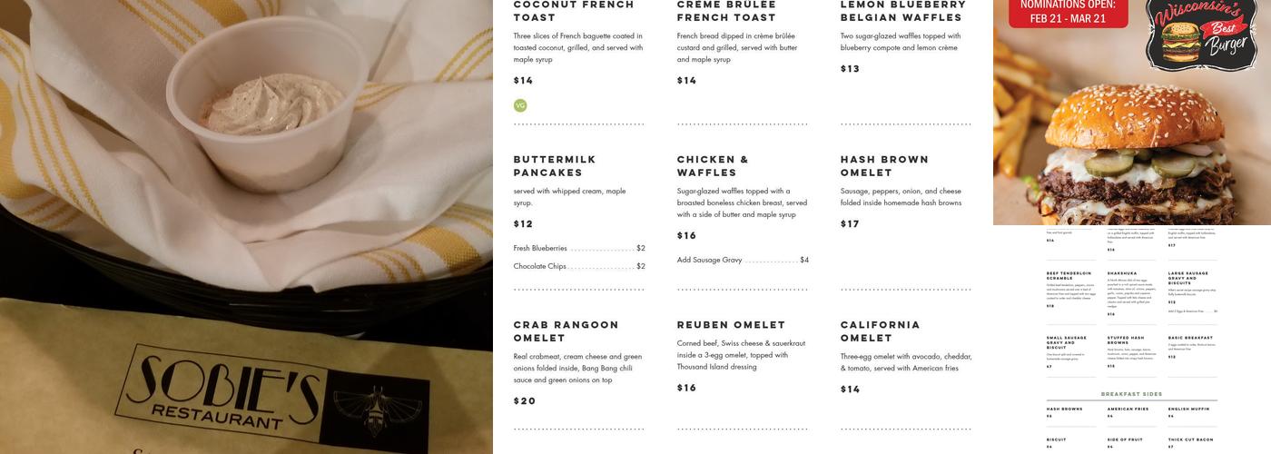 Sobie's Restaurant Menu