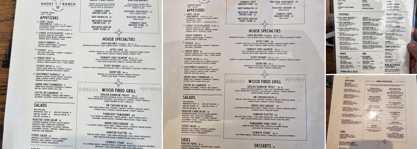 Ghost Ranch: Modern Southwest Cuisine Menu