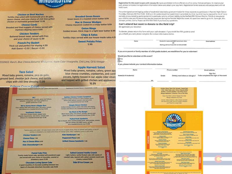 Wingchesters Menu
