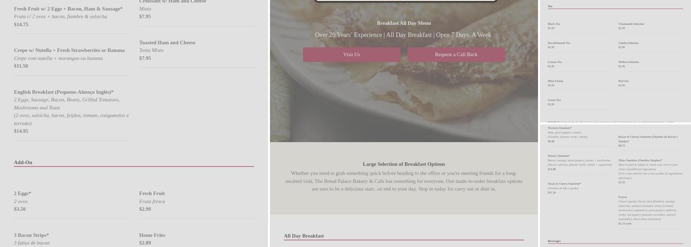 The Bread Palace Bakery & Cafe Menu