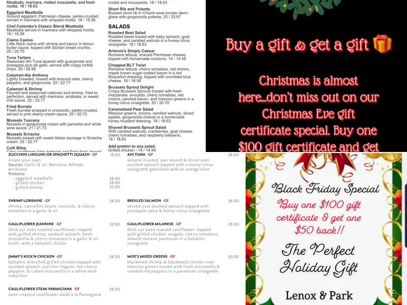 Lenox and Park Italian Bistro Menu