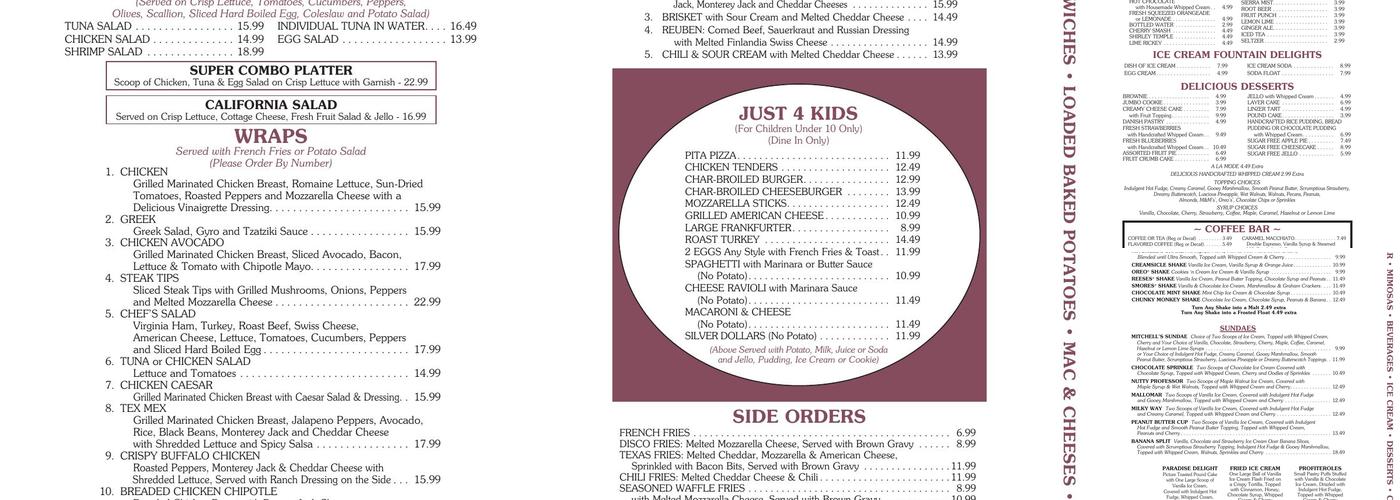 Mitchell's Diner Menu