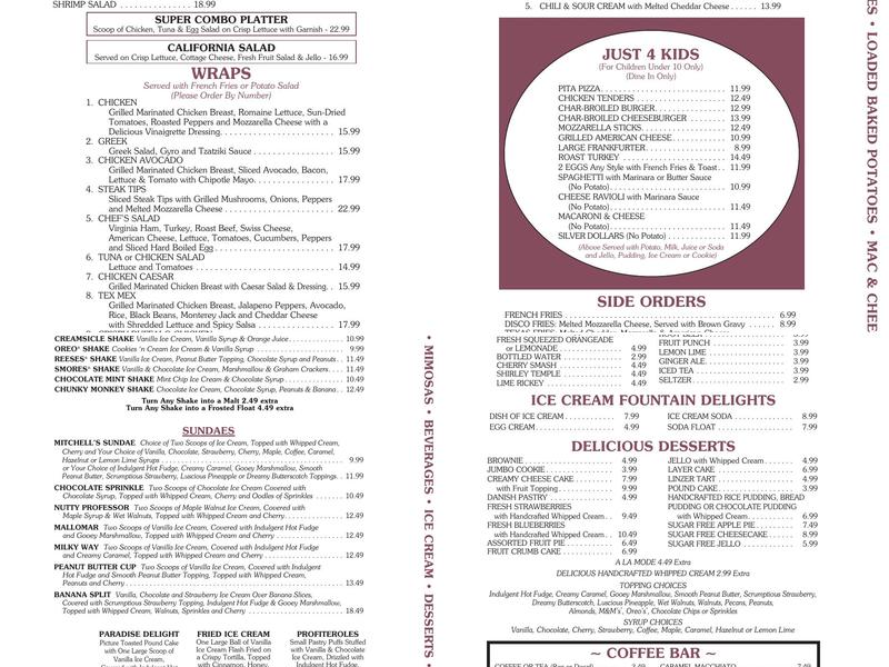 Mitchell's Diner Menu