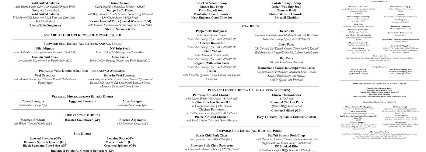 B & M Meat Market Menu