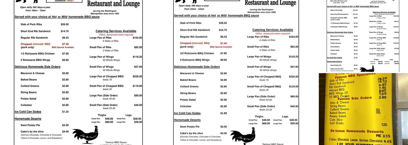 Ebony Inn Menu