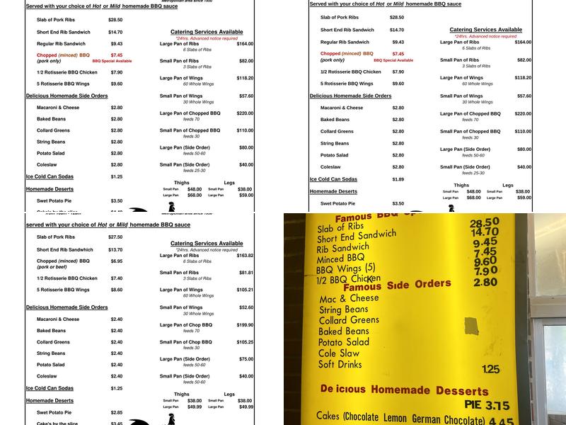 Ebony Inn Menu