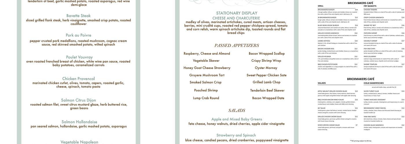 Brickmakers Cafe Menu