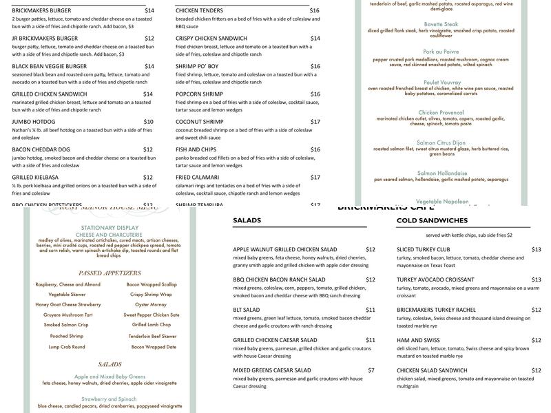 Brickmakers Cafe Menu