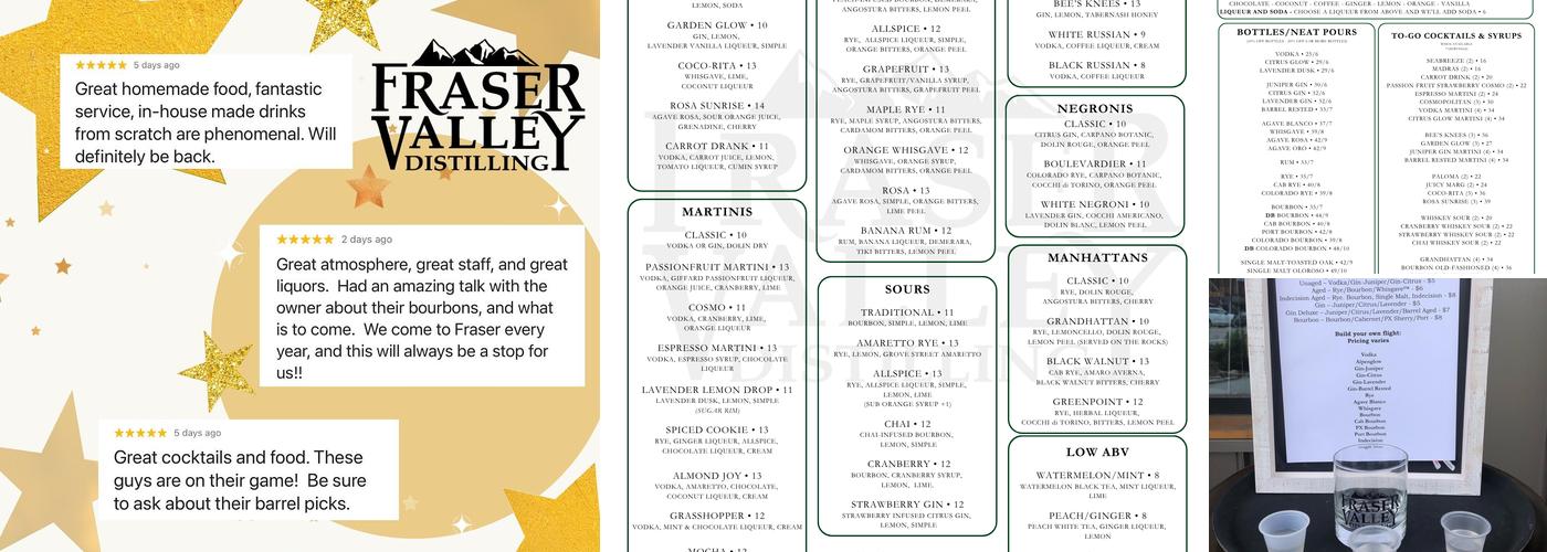 Fraser Valley Distilling Menu