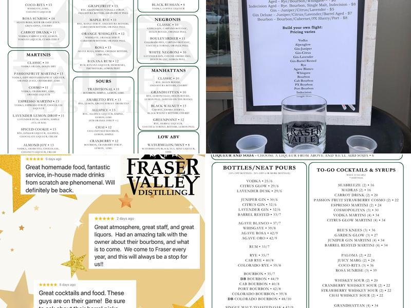 Fraser Valley Distilling Menu